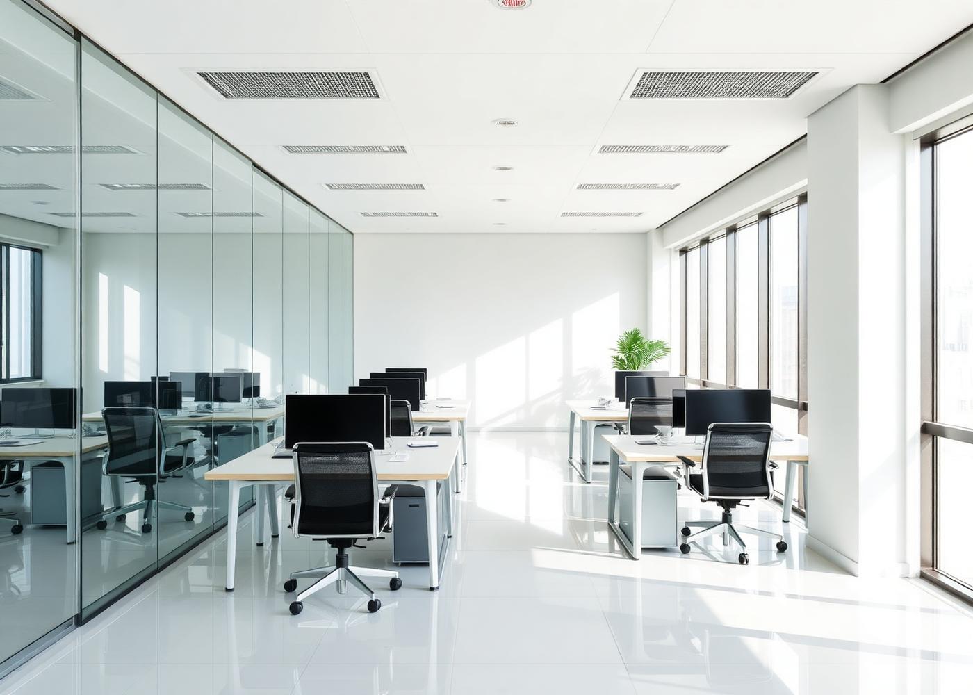 Clean, bright office workspace maintained by a commercial cleaning service near Flint, Michigan