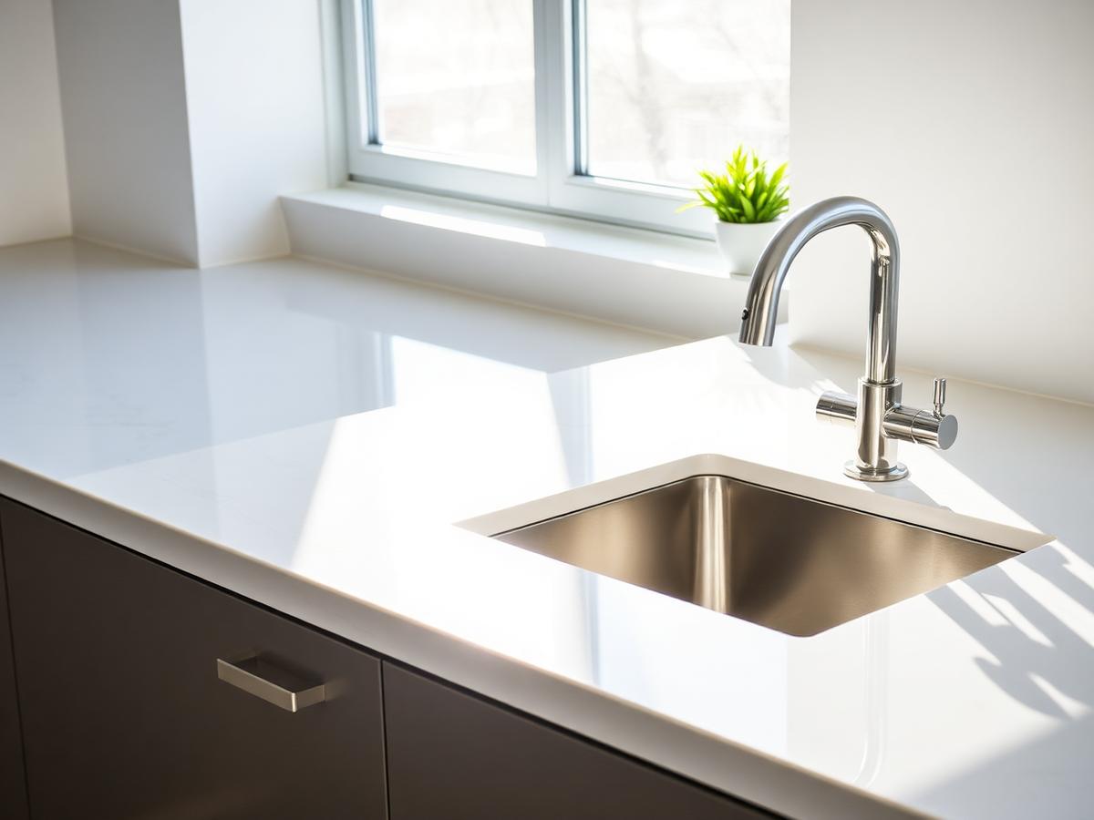 Spotless kitchen countertop and sink after a residential cleaning in Flint, Michigan